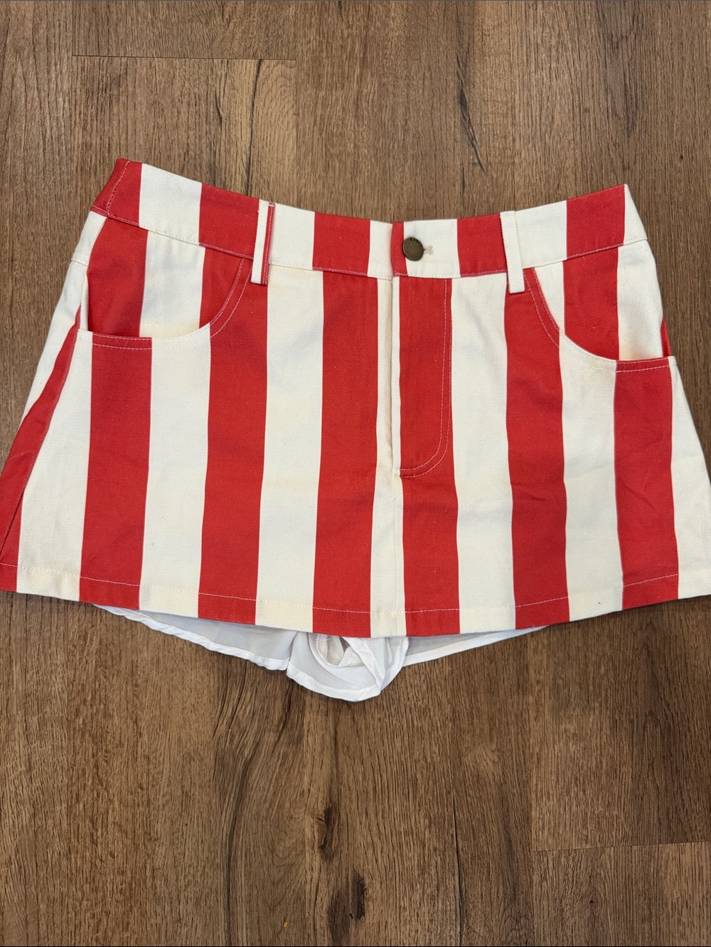 Cider Red and White Vertical Stripe Skort